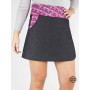 Jupe genoux en jean noir taille haute ceinture boutonnée motif ethnique violet, jupe portefeuille, jupe tennis sport patineuse