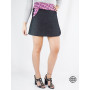 Jupe en jean noir femme coupe portefeuille doublure violet mauve motif ethnique avec poche