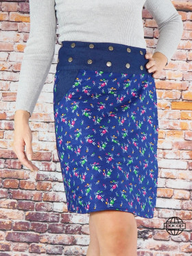 Jupe crayon en jean bleu pour femme coupe Droite à Poches Bouton Pression, jupe longue, jupe genoux, jupe portefeuille