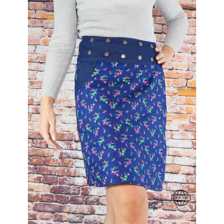 Jupe crayon en jean bleu pour femme coupe Droite à Poches Bouton Pression, jupe longue, jupe genoux, jupe portefeuille