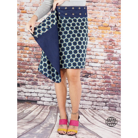jupe reversible élégante, jupe femme wrap, portefeuille, trapèze, jupe bouton pression, jupe habillée