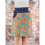 Jupe longue pour Femme coton imprimé à Motif florale rouge et orange Coupe Portefeuille en  Taille Haute ceinture jean bleu