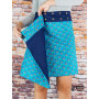 Jupe longue bleue réversible pour femme coupe asymetrique jean unicolore boutons pressions, jupe genoux, jupe fendue, jupe wrap