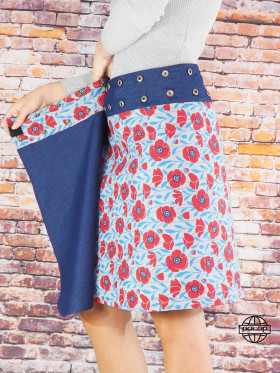 jupe femme réversible, jupe unicolore bouton pression , imprimé florale, jupe ouverte, jupe fendue