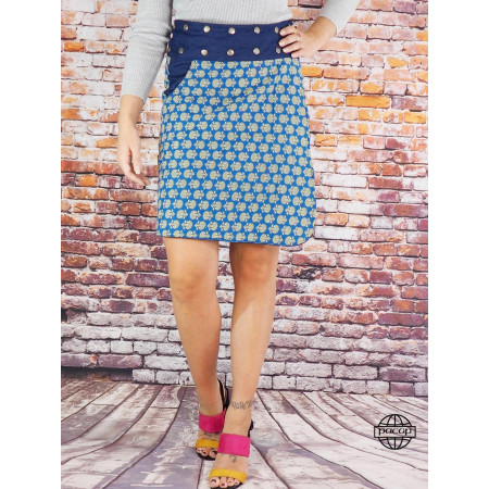 Jupe longue micro motif avec poche taille unique Motif originale coupe droite Portefeuille pour femme, poche en jean,