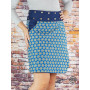 Jupe longue été, reversible, portefeuille, jupe fendue, ceinture jean bleu, Boutons-pressions, trapèze