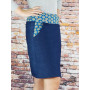 jupe longue jean bleue femme unicolore, taille unique ajustable, fermeture boutonnée, réversible,  trapèze, fente lateral