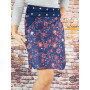 Jupe crayon bleue elegante coton imprimé à fleurs rouge, Bouton Pression, jupe Femme en Jean avec poche, jupe droite