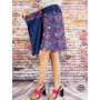 Jupe bleue réversible pour femme, wrap, portefeuille, enveloppante, jupe avec poche, ceinture imprimé fleuri,  fendue,