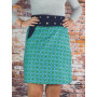 Jupe longue avec poche Ceinture en jean bleu Coton Imprimé motif géométrique, taille haute, fendu, longueur genoux