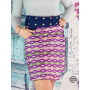 Jupe longue en jean bleu unicolore avec motif originale violet sur ceinture à boutons pressions