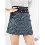 Jupe liberty femme chic bleu marine avec poche coupe Trapèze Réversible Ceinture jean Boutons pressions, jupe élégante noire