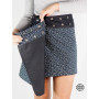 Jupe femme réversible Portefeuille doublure et ceinture en jean poche secrète motif micro-motif à fleurs. jupe mi-longue