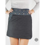 mini jupe fendue pour femme en jean noir ceinture boutons pressions coupe droite, jupe formelle genoux