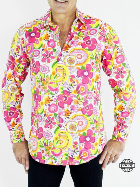 chemise blossom home, chemise flower power pour homme, chemise rose pour homme