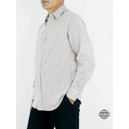 Chemise classique blanche cintrée imprimé rayures rouges.
