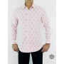 Chemise Blanche Cintrée à Pois Rose Homme Manches Longue Coupe Droite Col Italien 100% Coton Marque Française