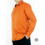 Chemise Classique Orange Motif Maillons Rouges Homme Été Manches Longues Coupe Droite Col Italien Marque Française
