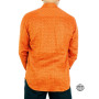 Chemise Classique Orange Motif Maillons Rouges Homme Été Manches Longues Coupe Droite Col Italien Marque Française