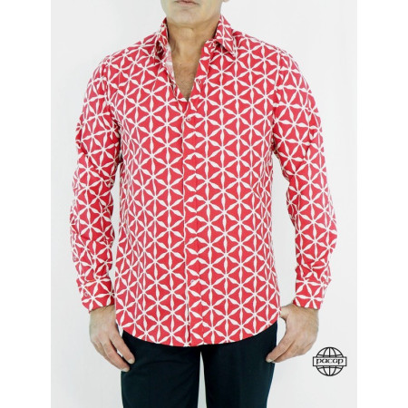 Chemise Rouge Homme Imprimé Originale Beige Grande Taille – FIRAS