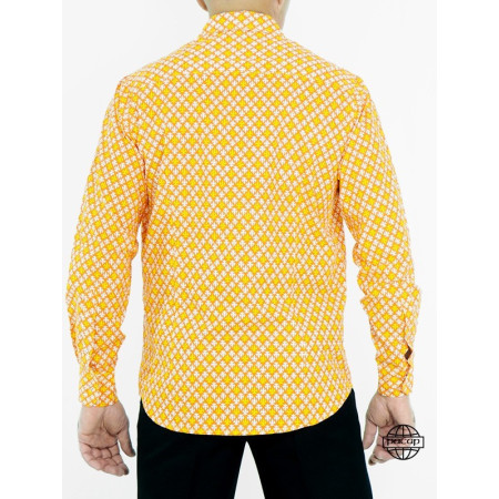 chemise orange bouton pression chemise de marque francaise bouton metal, chemise rétro imprimée