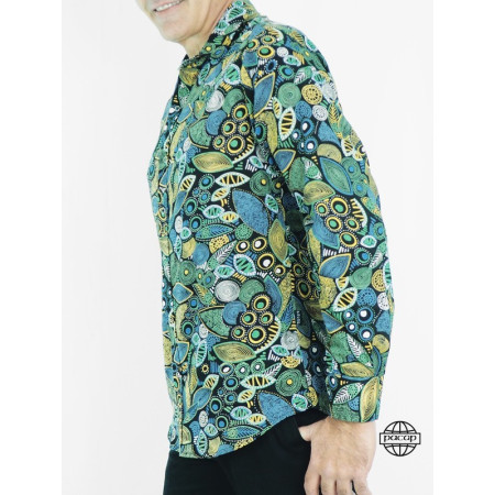 Chemise Homme Ajustée Noire Fantaisie Style Wax Vert – FREIGS