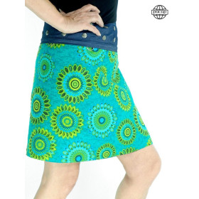 PACAP | Jupe Zippée en Jean Motif Fantaisie Vert et Bleu Turquoise