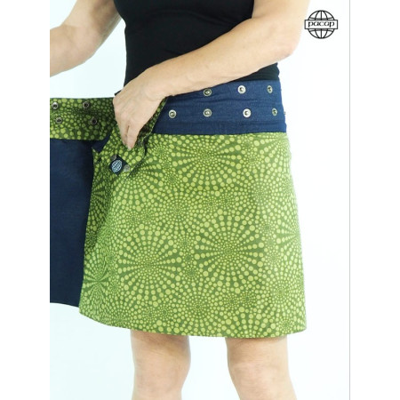 PACAP | Jupe Évasée Jean Bleu ou Noir Zippée Motif Géométrique Pois