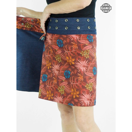 PACAP | Jupe Jean Trapèze Transformable 8 en 1 Imprimé Tropical Rouge