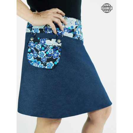 Jupe Jean 8 Ambiance Imprimé Fleurs Bleues et Blanches  Syle Liberty