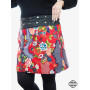 jupe rouge imprimé floral japonais, jupe ceinture jean unicolore, jupe rouge a fleurs sakura