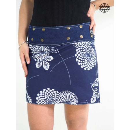 Jupe été portefeuille courte  Impression Digitale Motif Japonais Bleu En coton