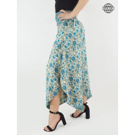 pantalon beige a fleurs taille haute, jambes large taille unique haute ajustable ,