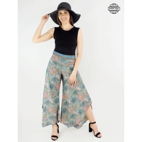 Pantalon large, pantalon fendu, pantalon femme, pantalon été, pantalon fleuri, pantalon ceinture smockée, pantalon palazzo.