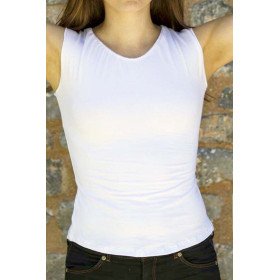 t-shirt sans manches, haut élastique, haut élastane, haut unicolore blanc, haut dos nu, haut réglable dans le dos, fines brides