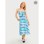 robe longue bleue a fines bretelles réglables, robe femme imprimée, robe d'été.