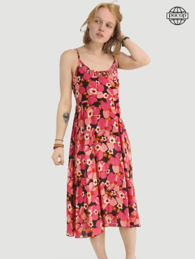 robe longue, robe rouge, robe été, robe imprimée fleurs, robe sans manches, robe fluide, robe de jour.