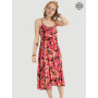 robe longue, robe rouge, robe été, robe imprimée fleurs, robe sans manches, robe fluide, robe de jour.