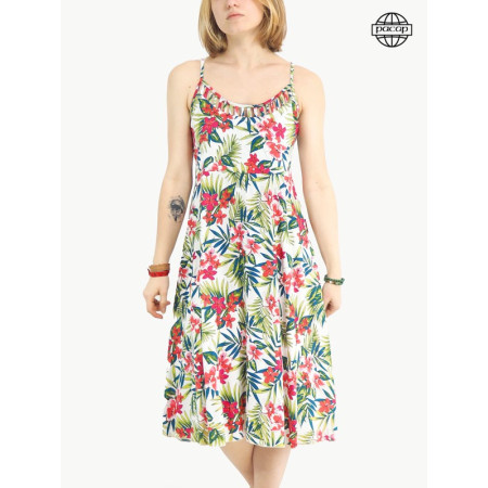 robe mi-longue, robe sans manches, robe fines bretelles, robe colorée, robe végétale, robe ajustable