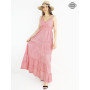 Robe longue, robe à carreaux, robe d'été, robe femme, robe rouge, robe dos nu, robe fines bretelles