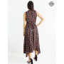 Robe longue, robe liens à nouer, robe col rond, robe décolleté, robe évasée, robe volantée, robe plissée