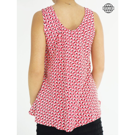 Haut sans manches taille unique imprimé géométrique rouge et noir.