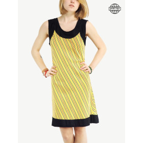 mini robe, robe imprimé rayure, robe épaules dénudées, robe bretelles larges noires