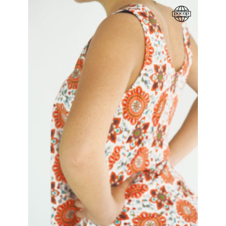 Débardeur Ample Blanc Motif Floral Orange