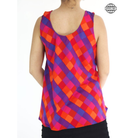Débardeur femme rouge, bretelles large, haut sans manche a carreaux bleue, débardeur taille unique