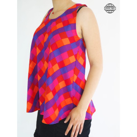 haut ample sans manche, tshirt taille unique rouge, debardeur décontractée à carreaux, top femme colorée
