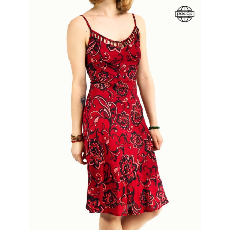robe mi-longue, robe fines bretelles, robe rouge, robe femme, robe dos nu, robe col v