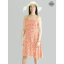 Robe mi-longue, robe bretelles fines, robe orange, robe à imprimé géométrique, robe été, robe femme