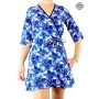 Robe portefeuille, robe mini, robe cache coeur blanche et bleu, robe motif tropical, robe manches mi-longues
