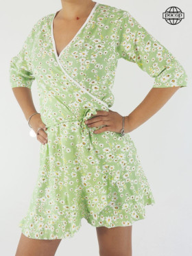 Robe portefeuille, robe courte, robe verte, robe cache-coeur, robe à nouer, robe été